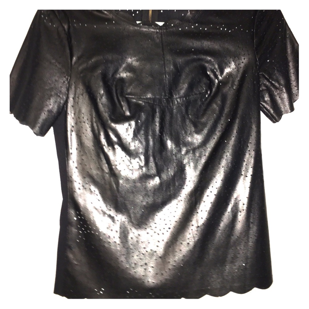 COPY - Scalloped Perforated Faux Leather Zipper BCBG Top